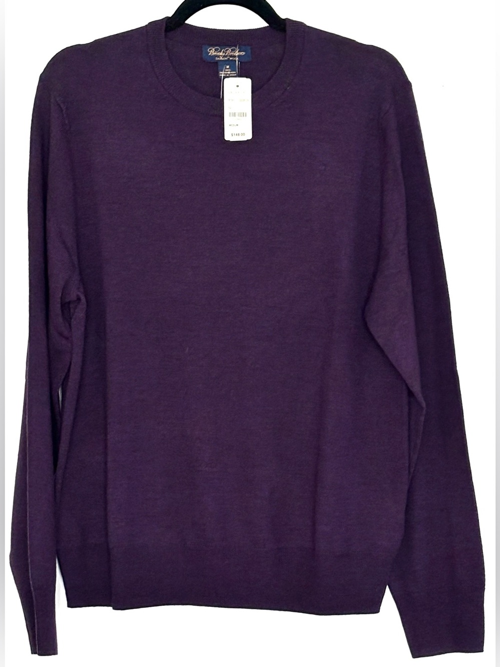 Brooks Brothers 100% Saxxon Wool Crewneck Sweater Dark Purple Size M NWT